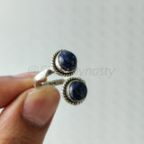 'Double Stone' Lapis Lazuli 925 Solid Sterling Silver Ring Adjustable