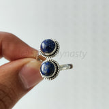 'Double Stone' Lapis Lazuli 925 Solid Sterling Silver Ring Adjustable