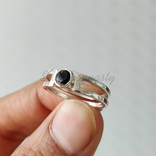 'BIA' Black Onyx 925 Solid Sterling Silver Ring Round