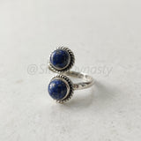 'Double Stone' Lapis Lazuli 925 Solid Sterling Silver Ring Adjustable