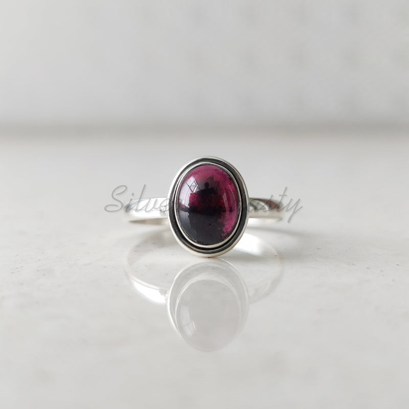 'Minimalist' Red Garnet 925 Solid Sterling Silver Ring