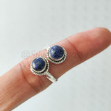 'Double Stone' Lapis Lazuli 925 Solid Sterling Silver Ring Adjustable