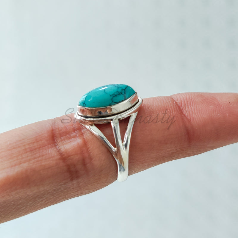 'Elegant' Turquoise 925 Solid Sterling Silver Ring