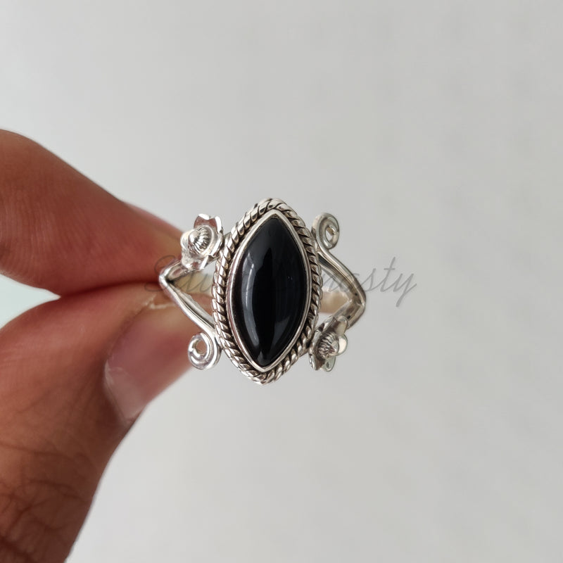 'Designer' Black Onyx 925 Solid Sterling Silver Ring