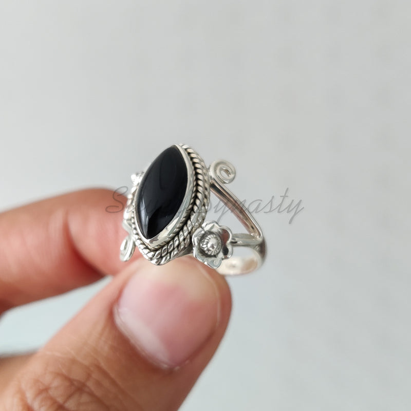 'Designer' Black Onyx 925 Solid Sterling Silver Ring