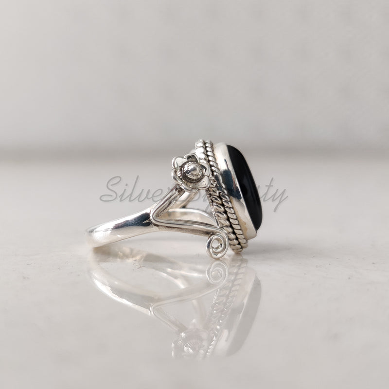 'Designer' Black Onyx 925 Solid Sterling Silver Ring