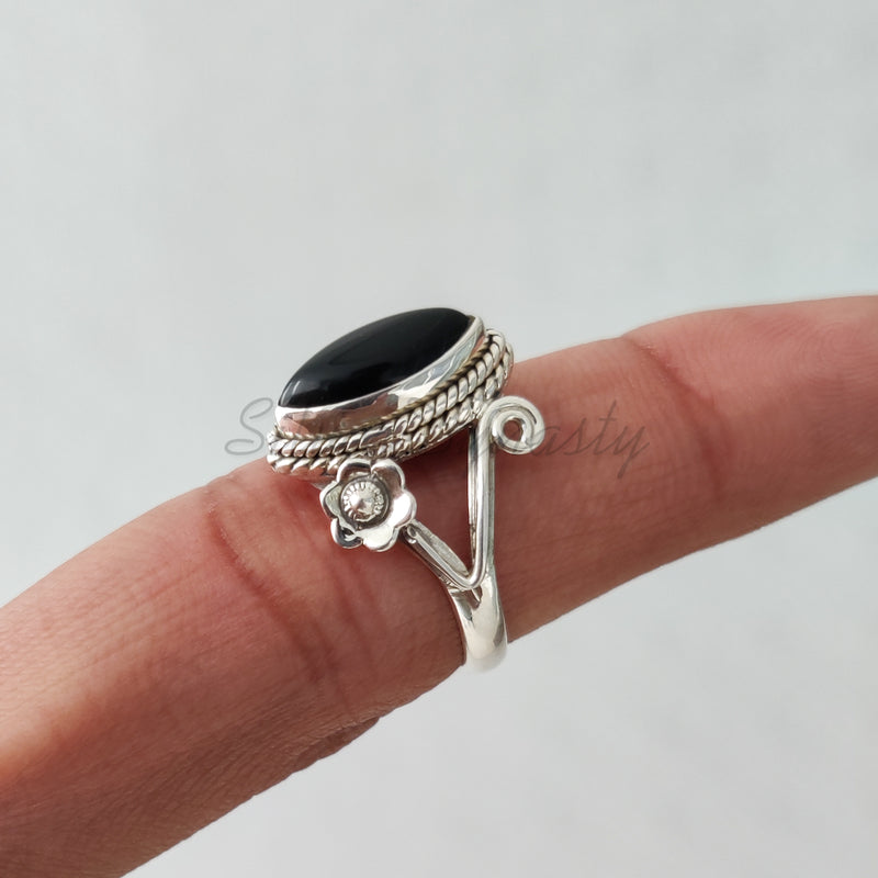 'Designer' Black Onyx 925 Solid Sterling Silver Ring