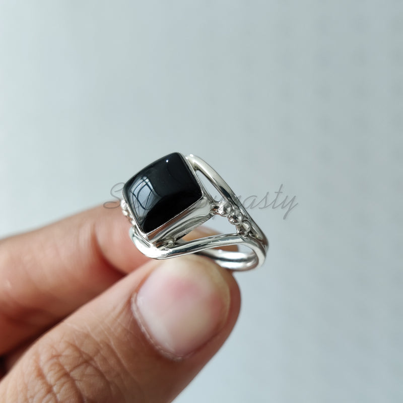 'BIA' Black Onyx 925 Solid Sterling Silver Ring