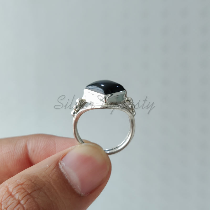 'BIA' Black Onyx 925 Solid Sterling Silver Ring