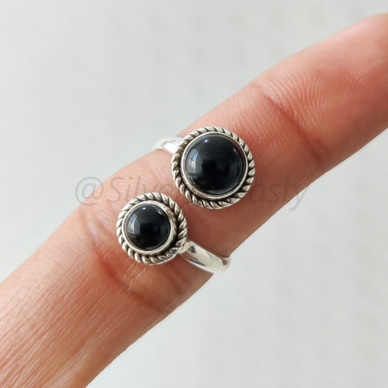 'BIA' Black Onyx 925 Solid Sterling Silver Ring Double Stone