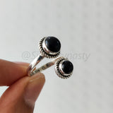 'BIA' Black Onyx 925 Solid Sterling Silver Ring Double Stone