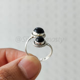 'BIA' Black Onyx 925 Solid Sterling Silver Ring Double Stone