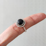 'BIA' Black Onyx 925 Solid Sterling Silver Ring Twisted Wire