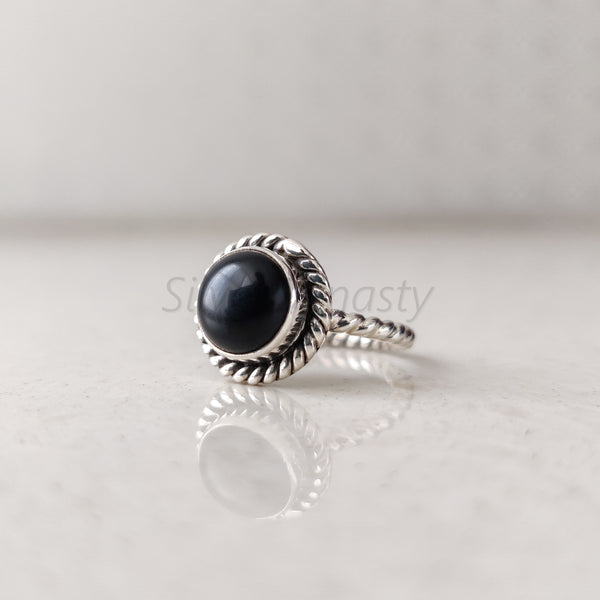 'BIA' Black Onyx 925 Solid Sterling Silver Ring Twisted Wire