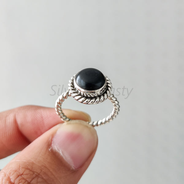 'BIA' Black Onyx 925 Solid Sterling Silver Ring Twisted Wire