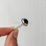 'BIA' Black Onyx 925 Solid Sterling Silver Ring Twisted Wire