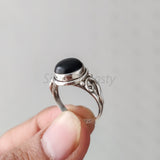 'BIA' Black Onyx 925 Solid Sterling Silver Ring Round