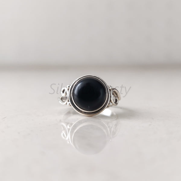 'BIA' Black Onyx 925 Solid Sterling Silver Ring Round