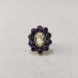 'Boho' Multistone Amethyst and Citrine 925 Solid Sterling Silver Ring