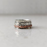 Spinner Ring, 925 Solid Sterling Silver Band, Silver + Copper Spin