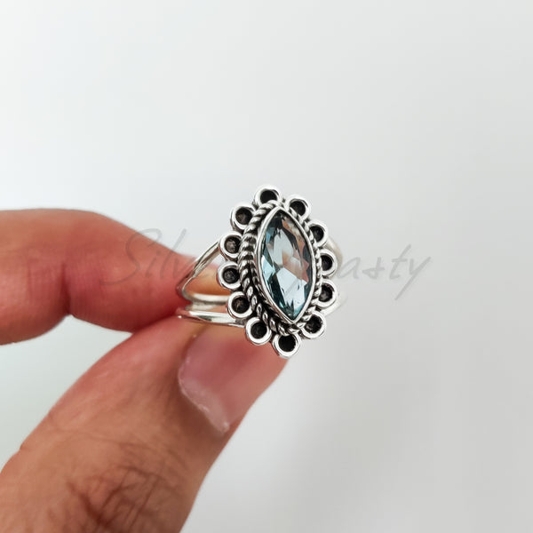 'Classy' Aquamarine 925 Solid Sterling Silver Ring