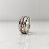 Spinner Ring, 925 Solid Sterling Silver Band, Silver + Copper Spin