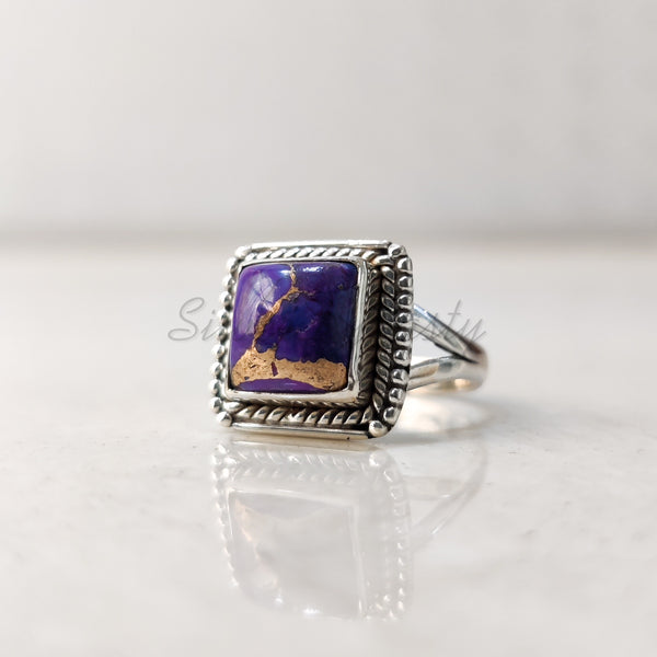 'Boho' Purple Copper Turquoise 925 Solid Sterling Silver Ring