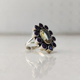 'Boho' Multistone Amethyst and Citrine 925 Solid Sterling Silver Ring