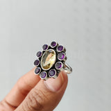 'Boho' Multistone Amethyst and Citrine 925 Solid Sterling Silver Ring