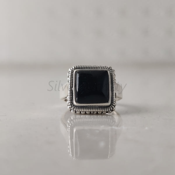 'BIA' Black Onyx 925 Solid Sterling Silver Ring Square