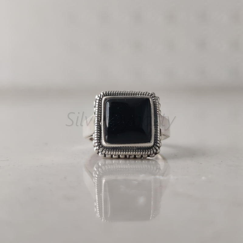 'BIA' Black Onyx 925 Solid Sterling Silver Ring Square