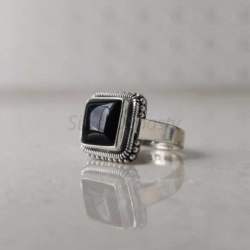 'BIA' Black Onyx 925 Solid Sterling Silver Ring Square