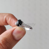 'BIA' Black Onyx and Zircon 925 Solid Sterling Silver Multistone Ring