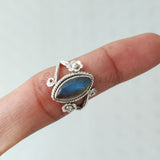 'Modern' Labradorite Solid Sterling Silver Ring Marquise