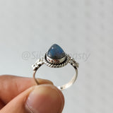 'Modern' Labradorite Solid Sterling Silver Pear Ring