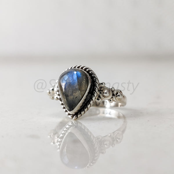 'Modern' Labradorite Solid Sterling Silver Pear Ring