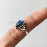 'Modern' Labradorite Solid Sterling Silver Pear Ring