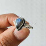 'Modern' Labradorite Solid Sterling Silver Pear Ring