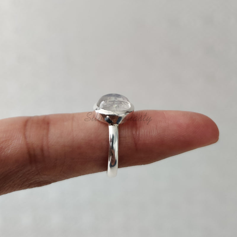 'Minimalist' Rainbow Moonstone 925 Solid Sterling Silver Ring