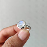 'Minimalist' Rainbow Moonstone 925 Solid Sterling Silver Ring