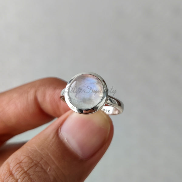 'Minimalist' Rainbow Moonstone 925 Solid Sterling Silver Ring