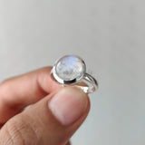 'Minimalist' Rainbow Moonstone 925 Solid Sterling Silver Ring