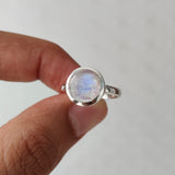 'Minimalist' Rainbow Moonstone 925 Solid Sterling Silver Ring