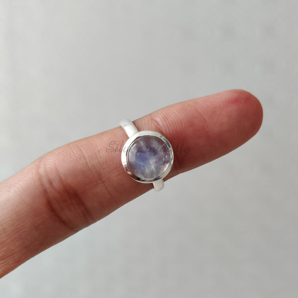 'Minimalist' Rainbow Moonstone 925 Solid Sterling Silver Ring