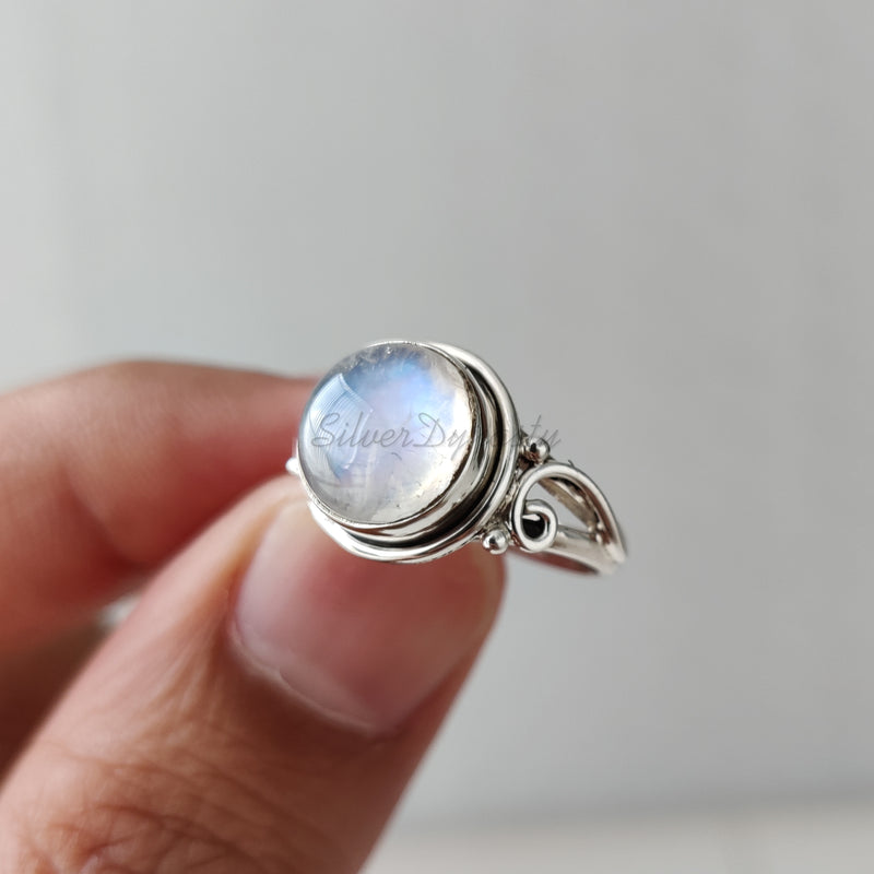 'Boho' Moonstone 925 Solid Sterling Silver Ring, Moonstone Ring