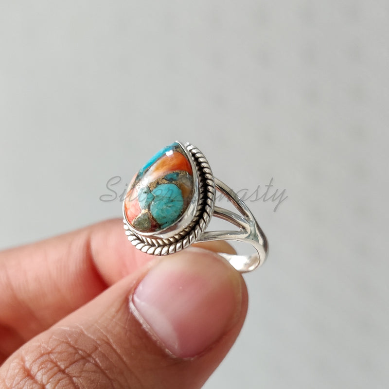 'Statement' Oyster Copper Turquoise 925 Solid Sterling Silver Ring