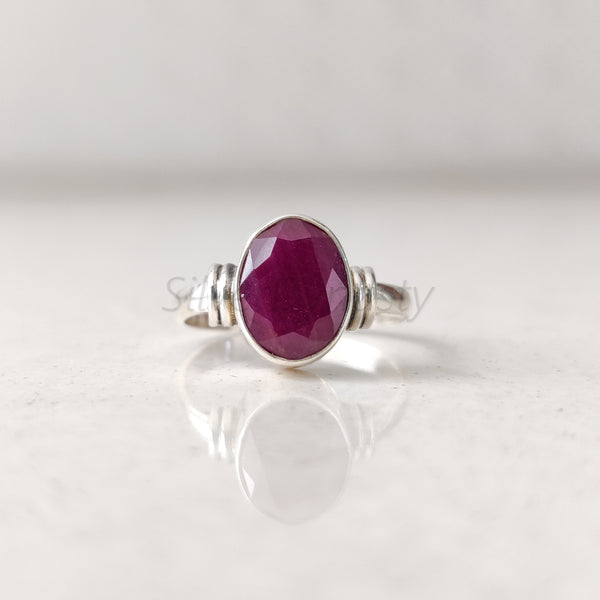 'Minimalist' Ruby 925 Solid Sterling Silver Ring