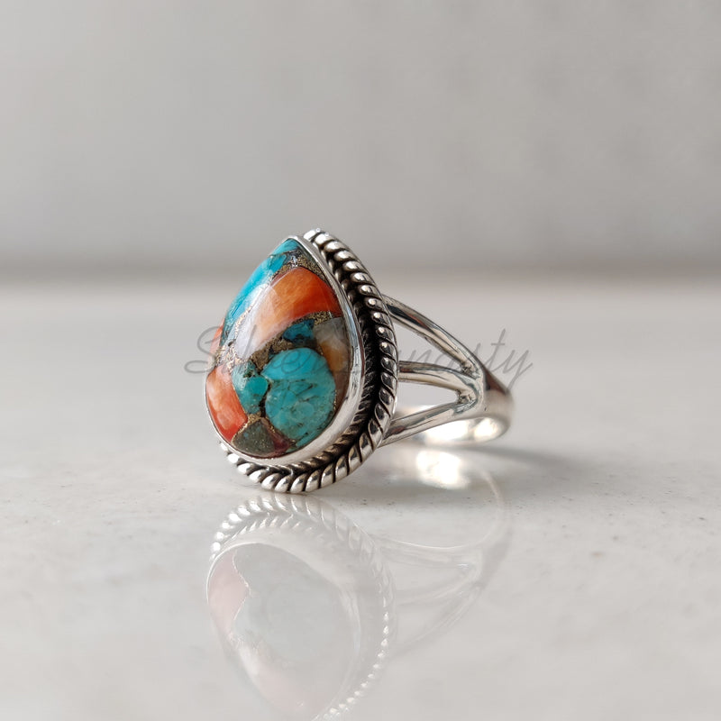 'Statement' Oyster Copper Turquoise 925 Solid Sterling Silver Ring