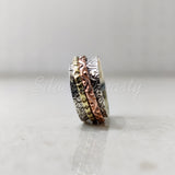 Spinner Ring, 925 Solid Sterling Silver Band, Brass + Copper Spin