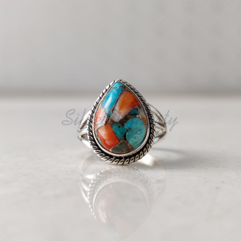 'Statement' Oyster Copper Turquoise 925 Solid Sterling Silver Ring